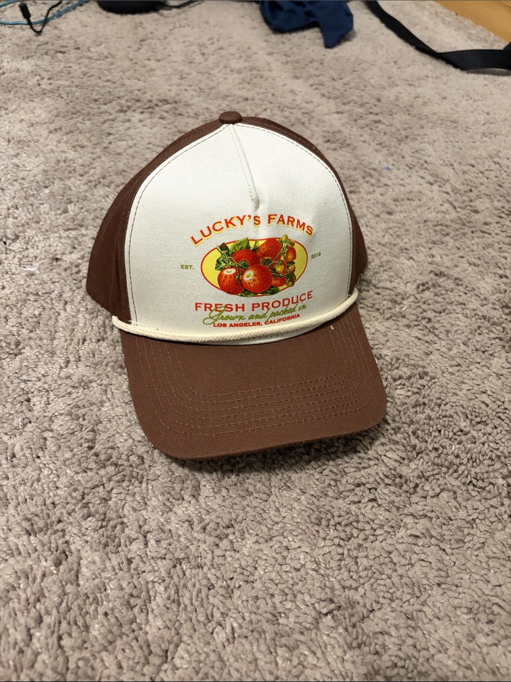 PacSun Brown and White Lucky's Farms Trucker Hat